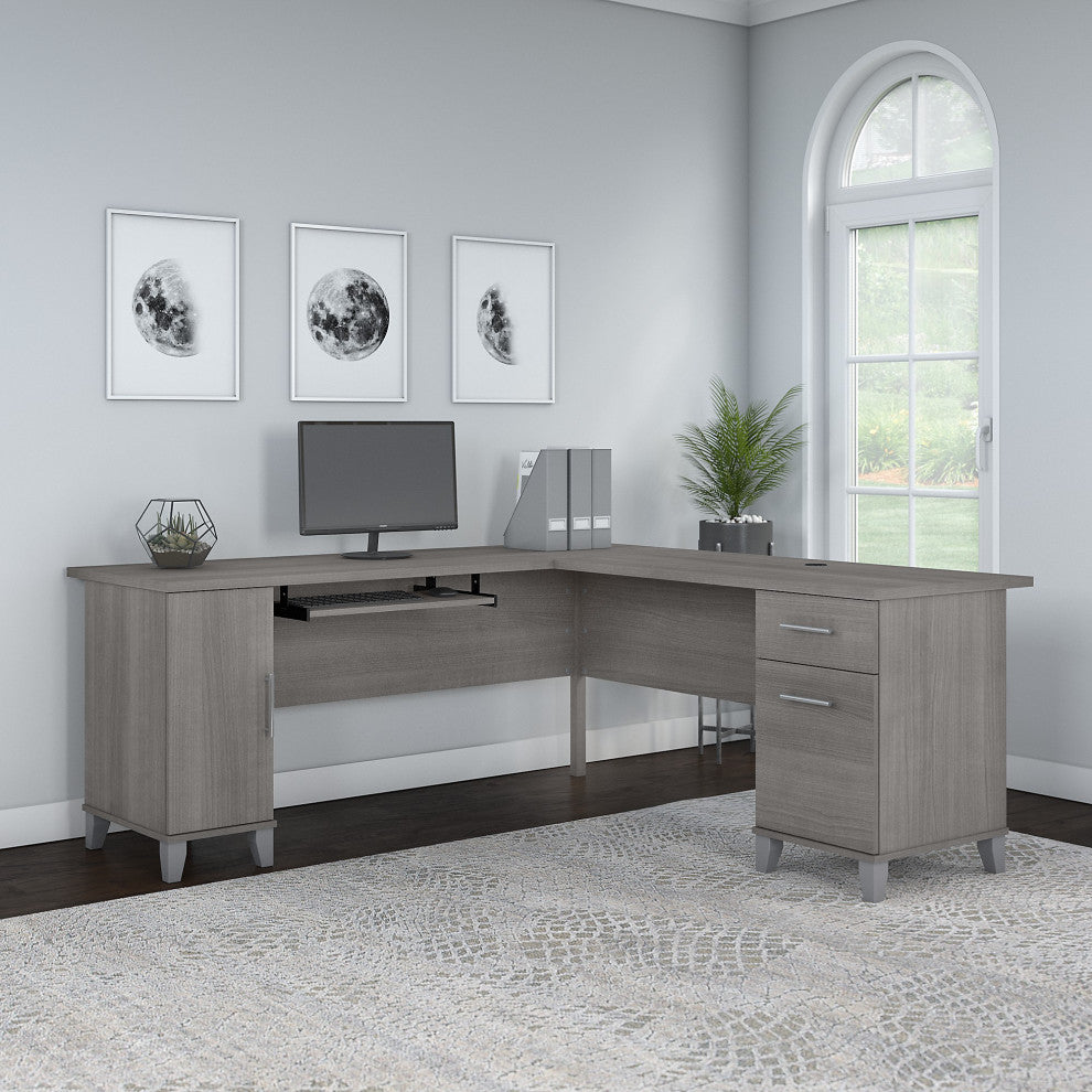 Somerset 72W L Shaped Desk with Storage, Platinum Gray