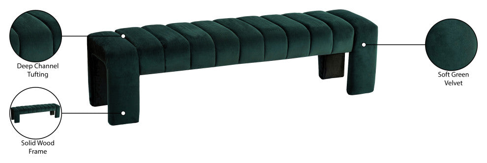 Andaz Velvet Upholstered Bench, Green