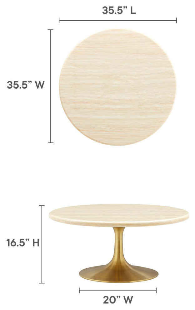 Lippa 36" Round Artificial Travertine Coffee Table, Gold Travertine