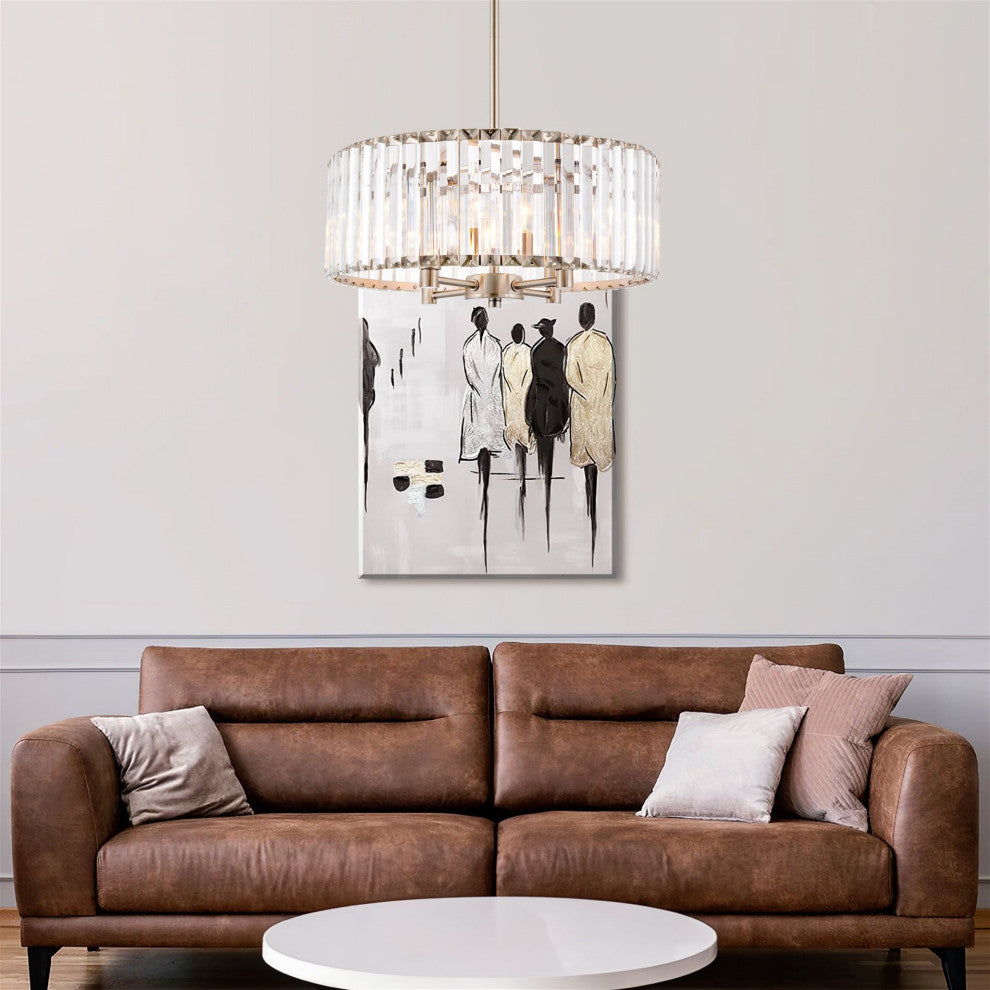 Kira Home Delilah 16" Crystal Drum Chandelier, Beveled Glass Panels