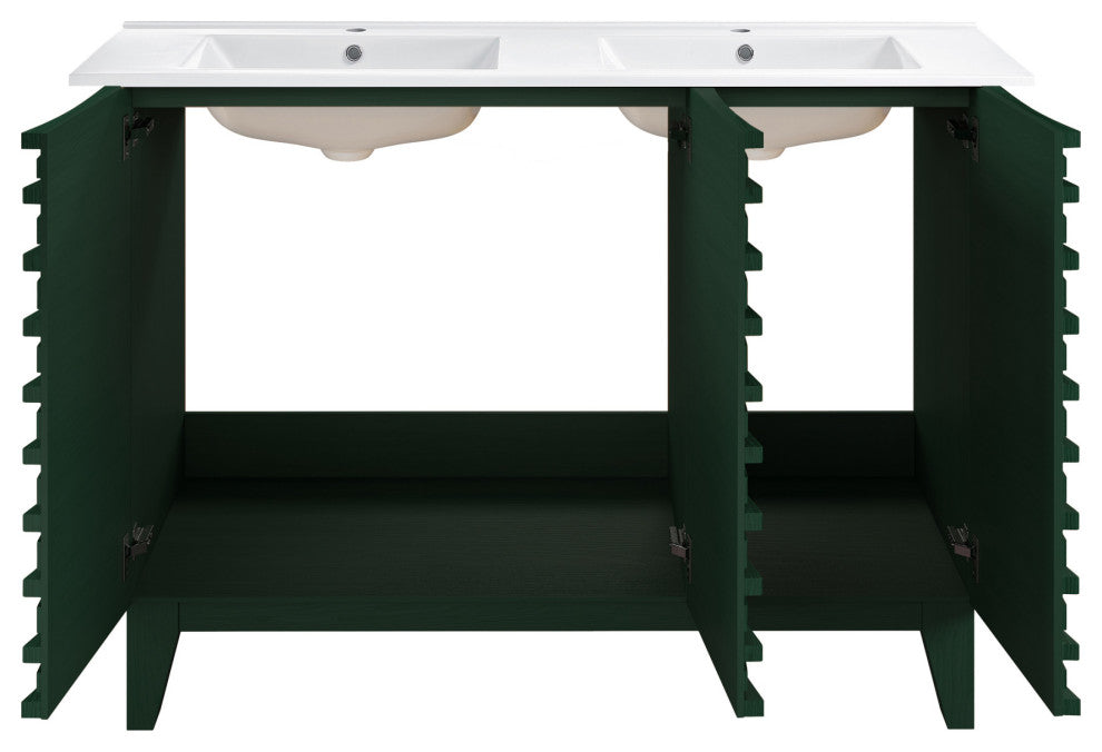 Cascade 48" Freestanding Bathroom Vanity, Green Oak With Double Basin Sink Top
