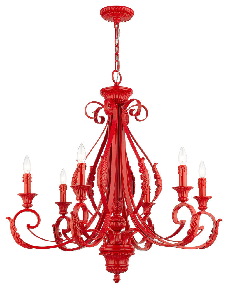 6 Light Shiny Red Large Chandelier