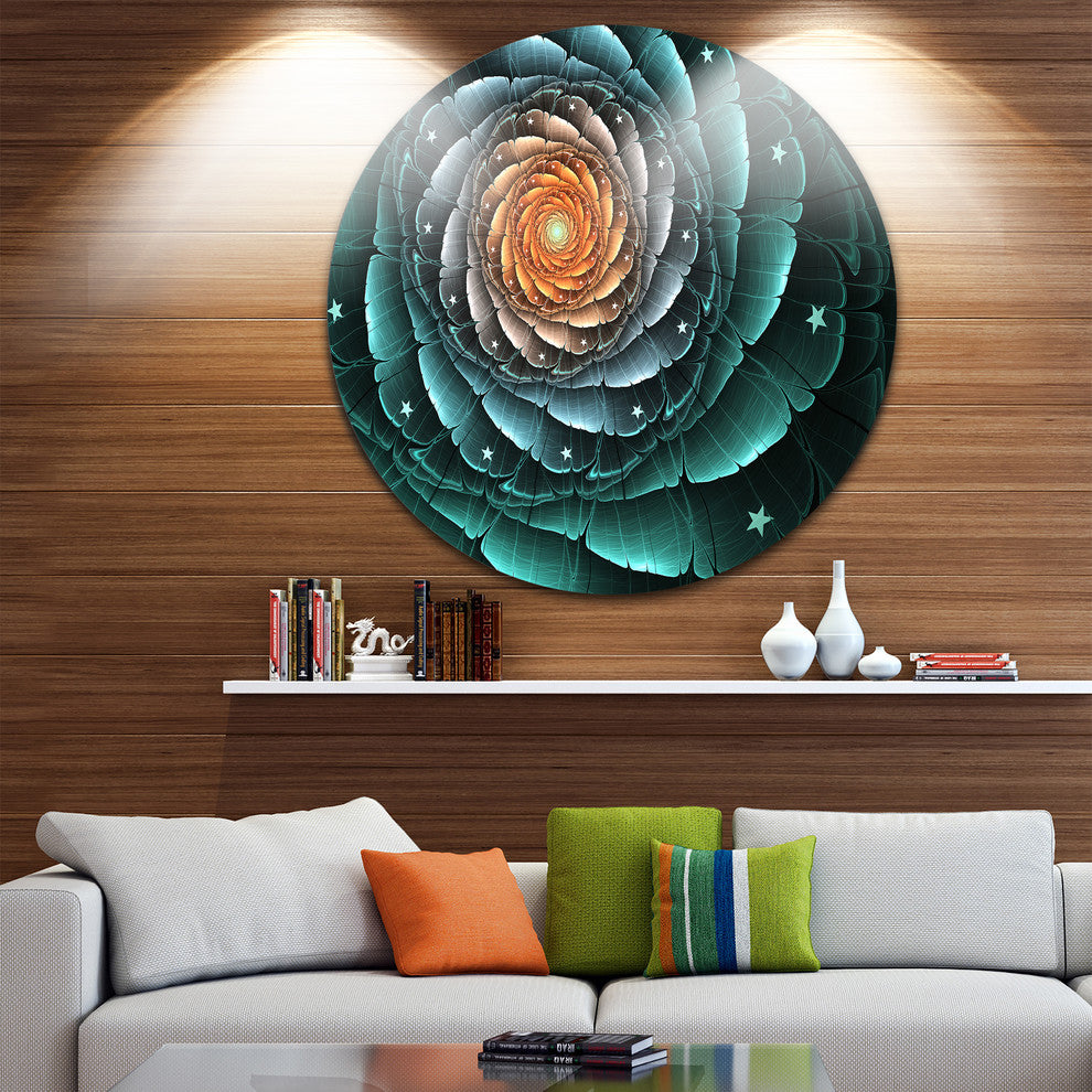 Fractal Flower Turquoise Digital Art, Floral Round Wall Art, 36"