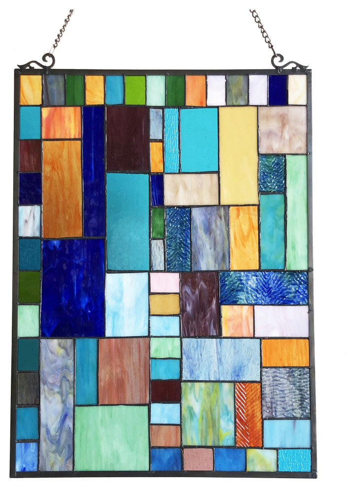 YVONNE Tiffany-Style Geometric Stained Glass Window Panel, 24"