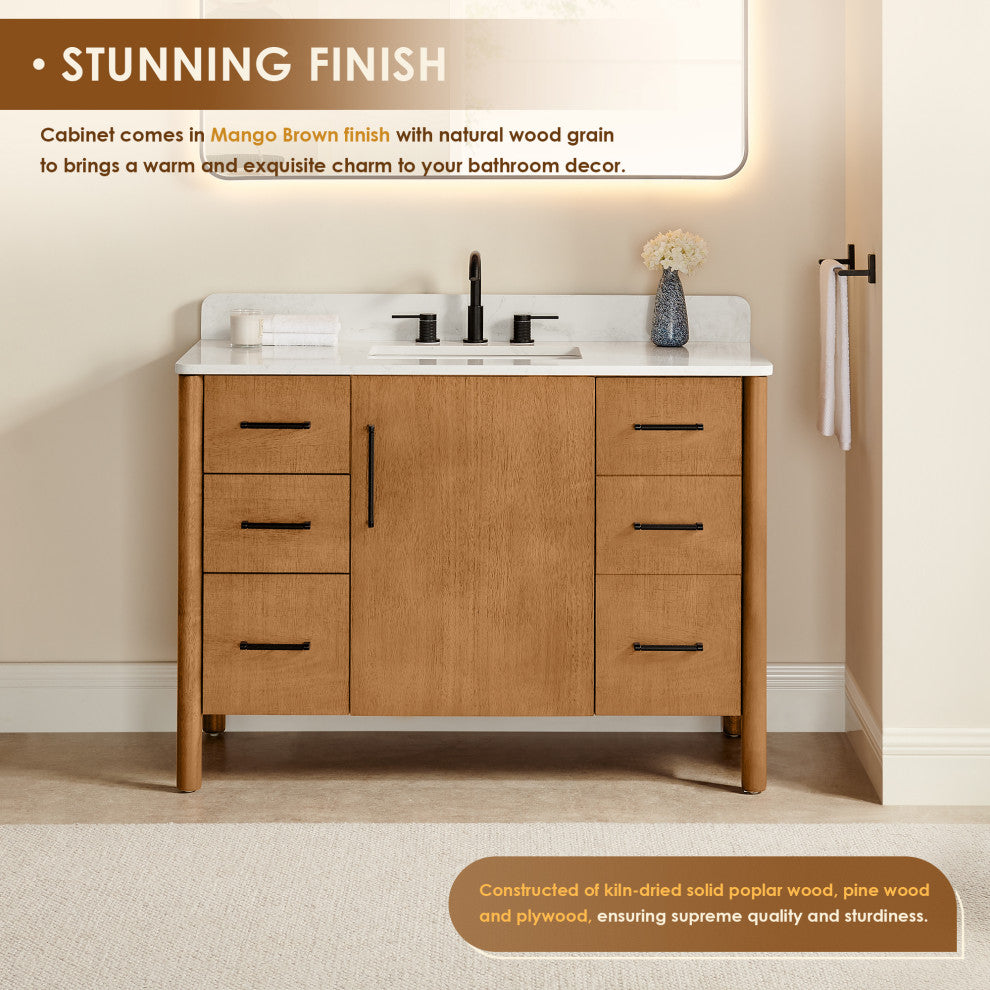 Velora Bathroom Vanity, Mango Brown, 48", With Mirror