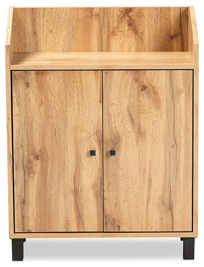 Oak Brown Finished Wood 2-Door Entryway Shoe Storage Cabinet with Top Shelf