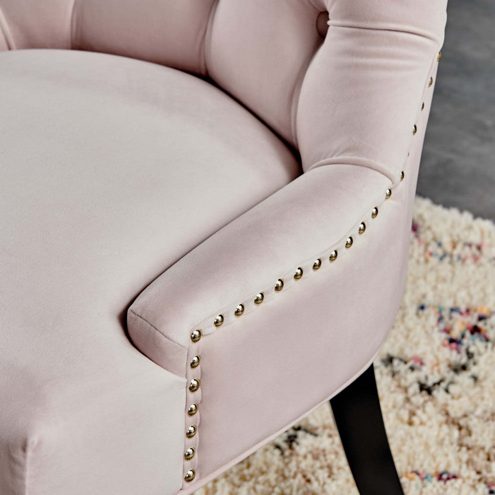 Tufted Side Dining Chair, Set of 2, Velvet, Wood, Pink, Cafe Bistro Restaurant