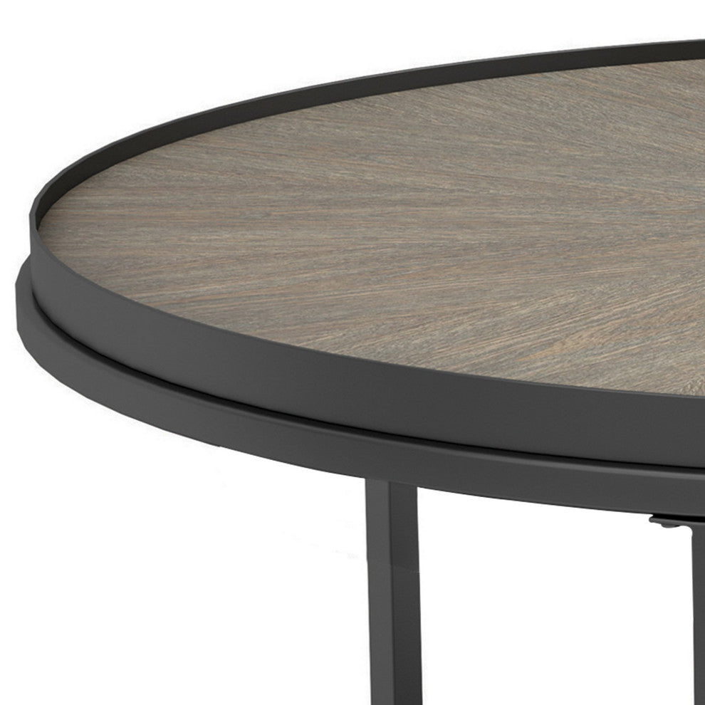 Benzara BM242065 2 Piece Nesting Table With Elm Wood Top, Gray