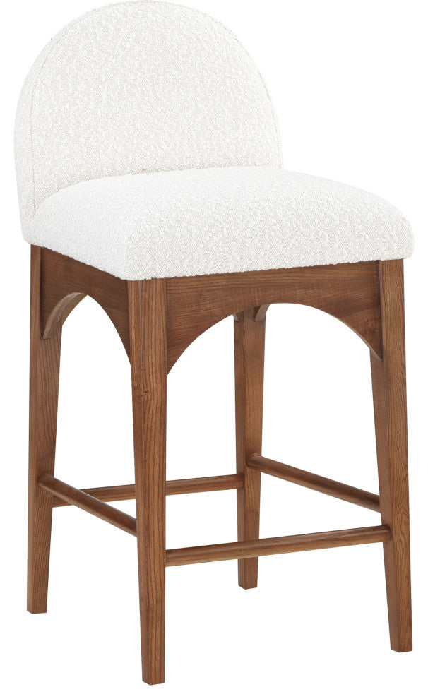 Waldorf Chenille Upholstered Stool, Black, Chenille, Natural Finish, Cream, Boucle Fabric, Walnut Finish