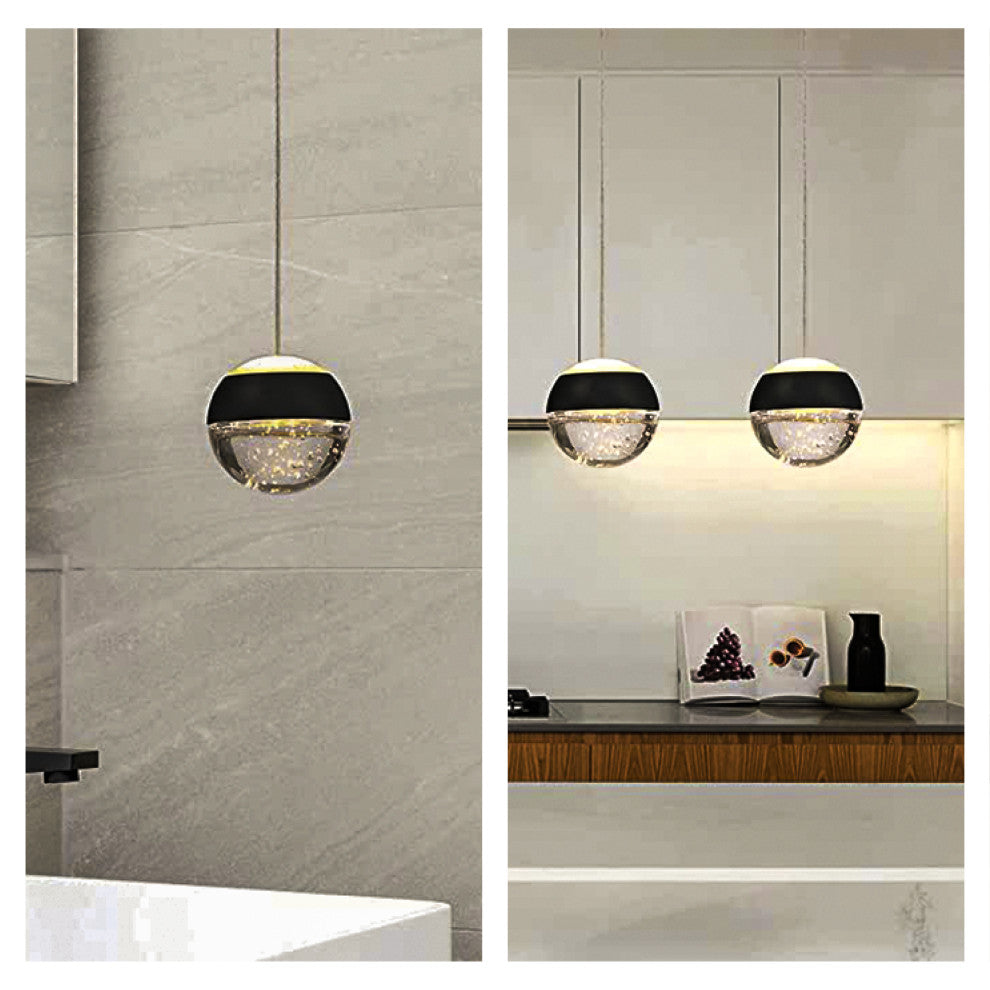 Matt Black globe pendant light Bubble Crystal Ball Mini LED Lighting Fixture