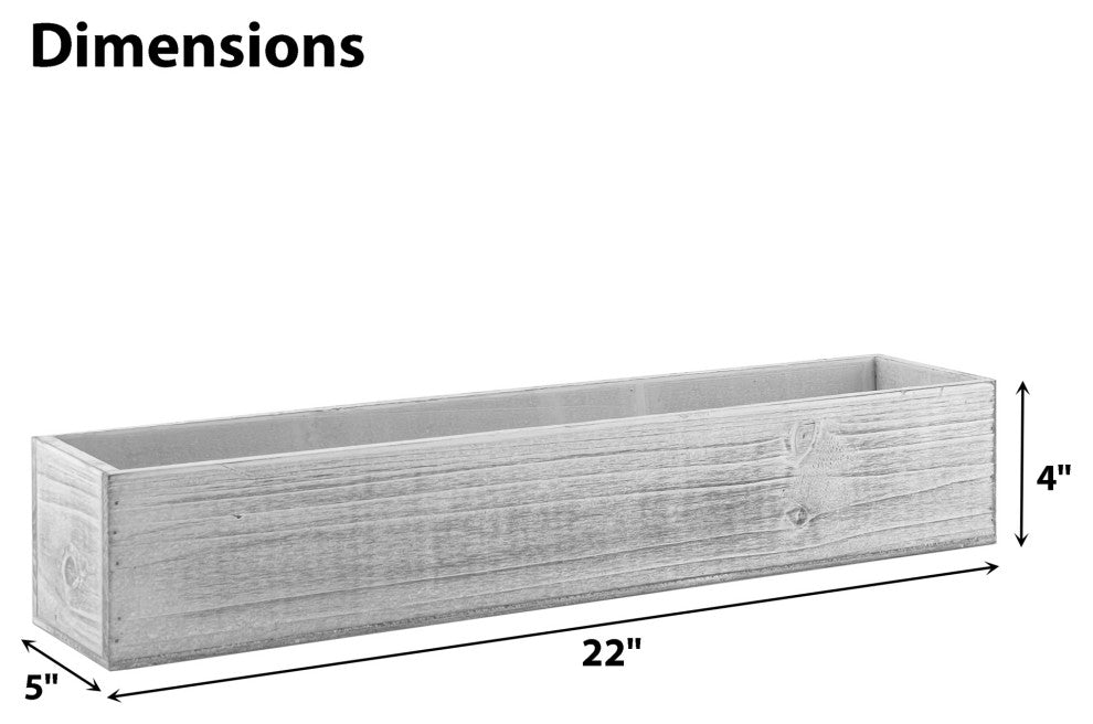 Natural Wood Rectangle Planter Box w/ Removable Plastic Liner 5"x22"x4" Set of 2, White