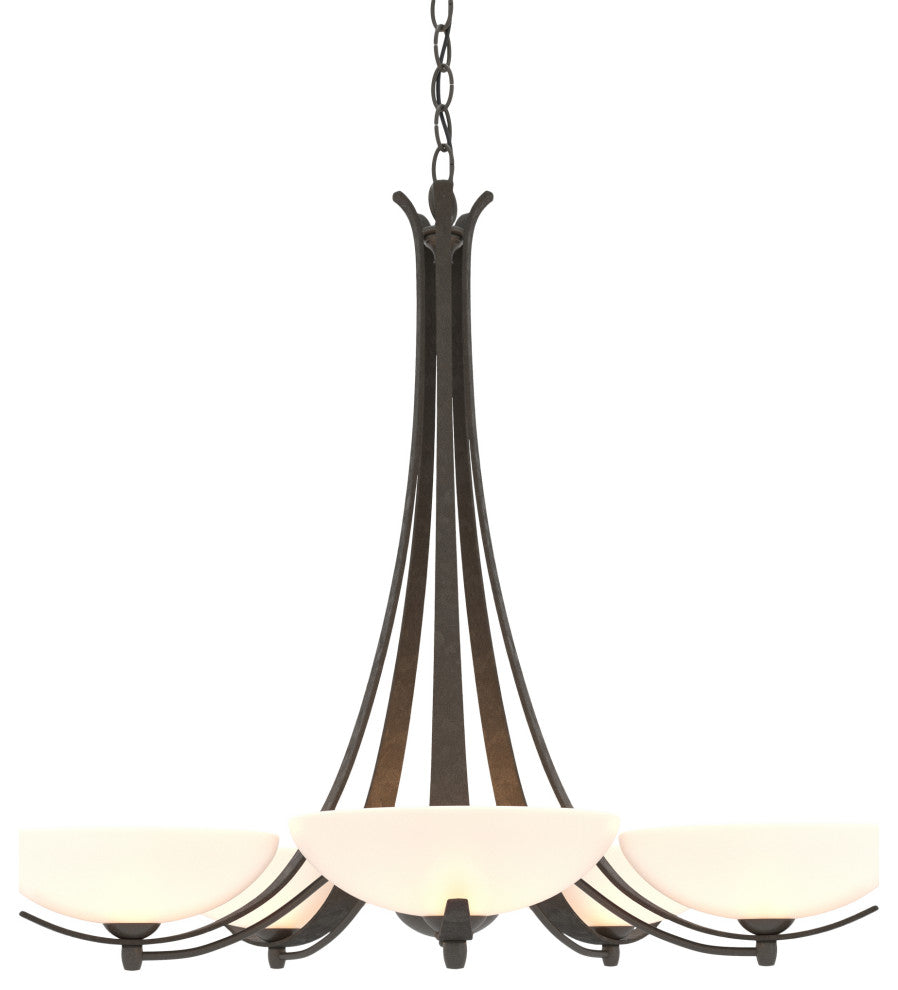 Aegis 5 Arm Chandelier, Dark Smoke Finish, Opal Glass