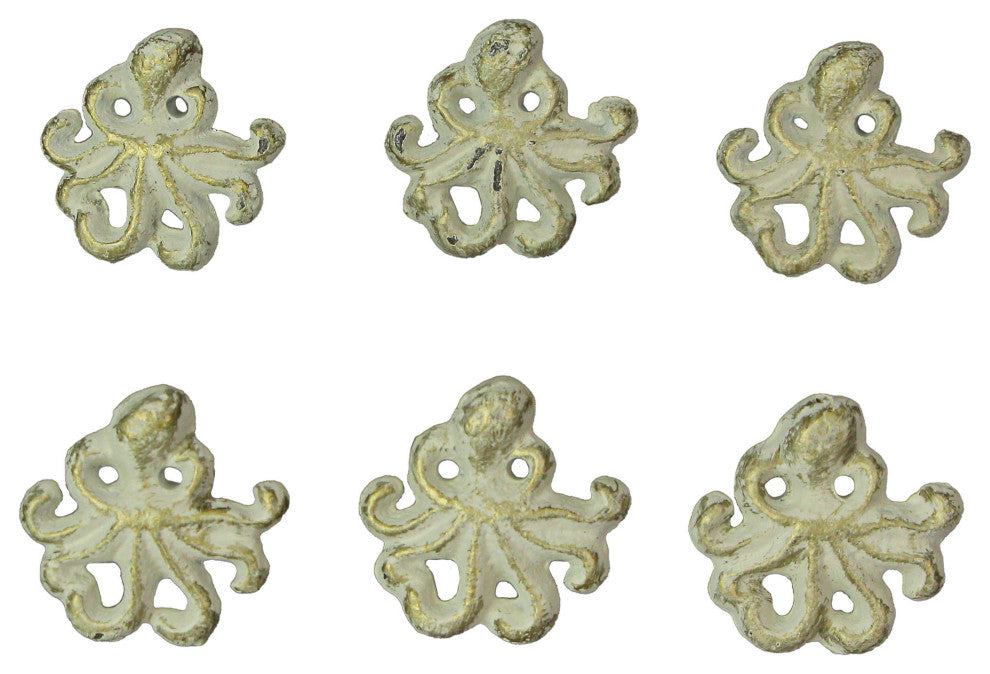 White Cast Iron Octopus Drawer Pull Decorative Cabinet Knob Nautical  Set of 6