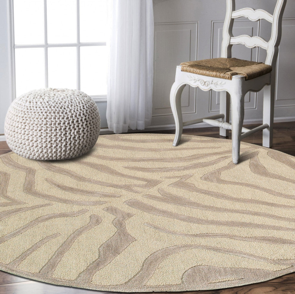 5" Round Taupe Zebra Pattern Area Rug