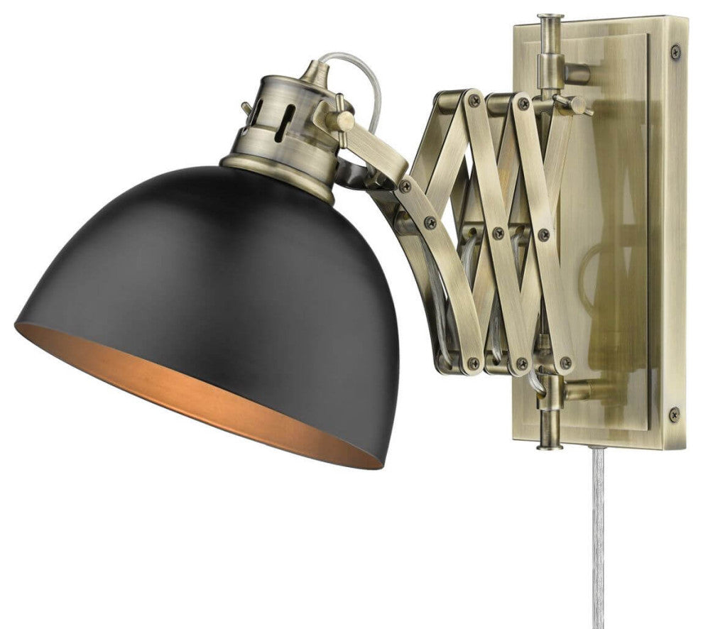 10" Tall Articulating Wall Sconce, Aged Brass, Matte Black
