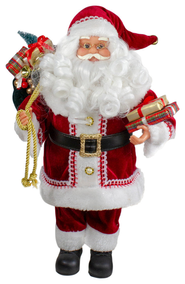 18" Standing Curly Beard Santa Christmas Figure with Presents