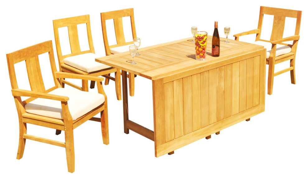 5-Piece Outdoor Teak Patio Dining Set: 60" Square Butterfly Table, 4 Osbo Chairs
