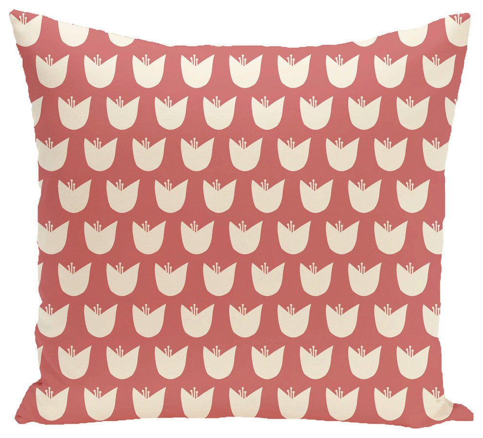 Tulips Floral Print Outdoor Pillow, Burnt, 20"x20"