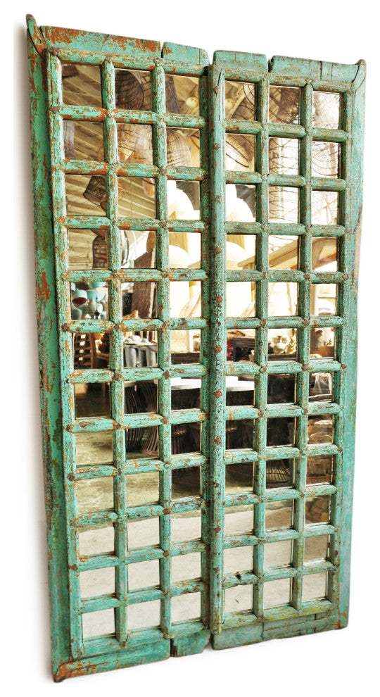 Consigned Old Turquoise Raja Door Mirror