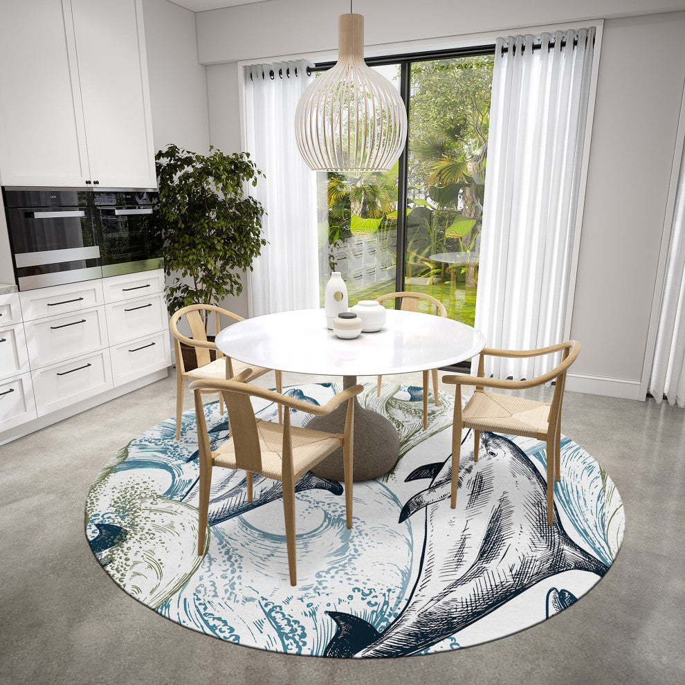 Indoor/Outdoor Harbor HA10 Ivory Machine Washable 8' x 8' Round Rug