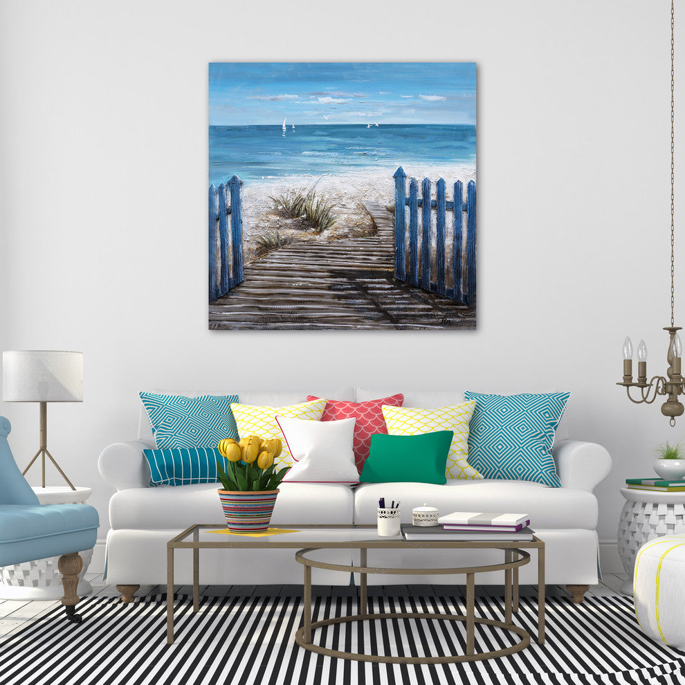 "A Hot Summer Day" Oil Painting prints on wrapped canvas, Beach Art, 40"x40"