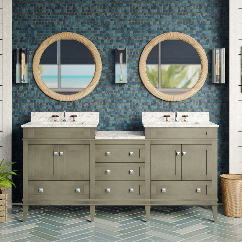 Eleanor 72" Double Bathroom Vanity, Weathered Gray, Carrara Marble