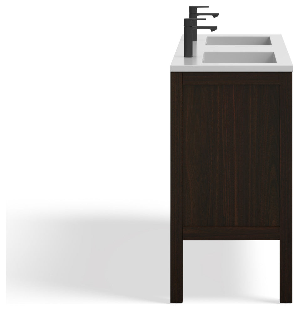 The Shiloh Bathroom Vanity, Dark Walnut, 55", Double Sink, Freestanding