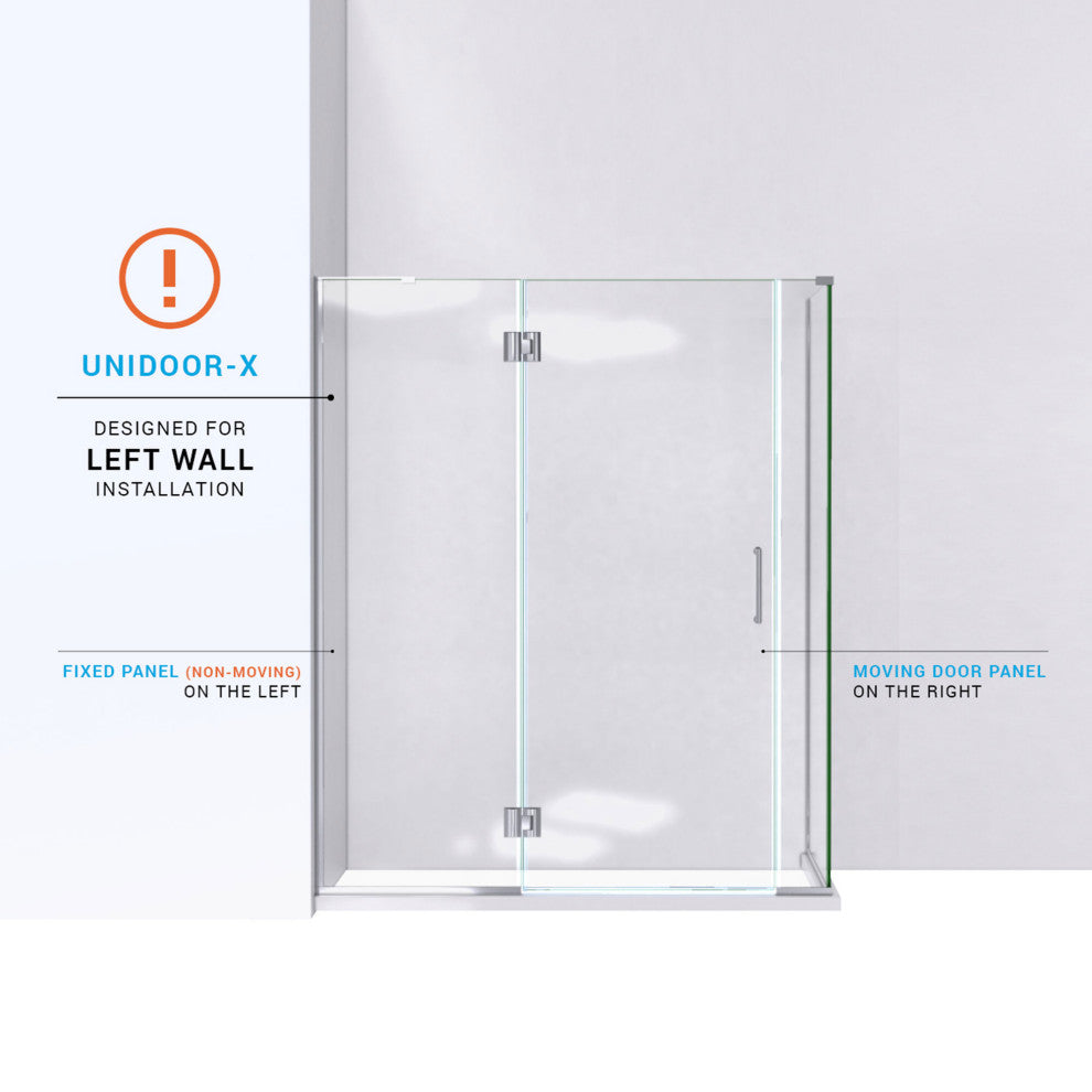 Unidoor-X Shower Enclosure, Left-Wall Bracket, Chrome, 57"x34.38"