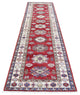 Rich Red Hand Knotted Kazak With Geometric Medallions Wool Runner Rug, 3'1"x11'