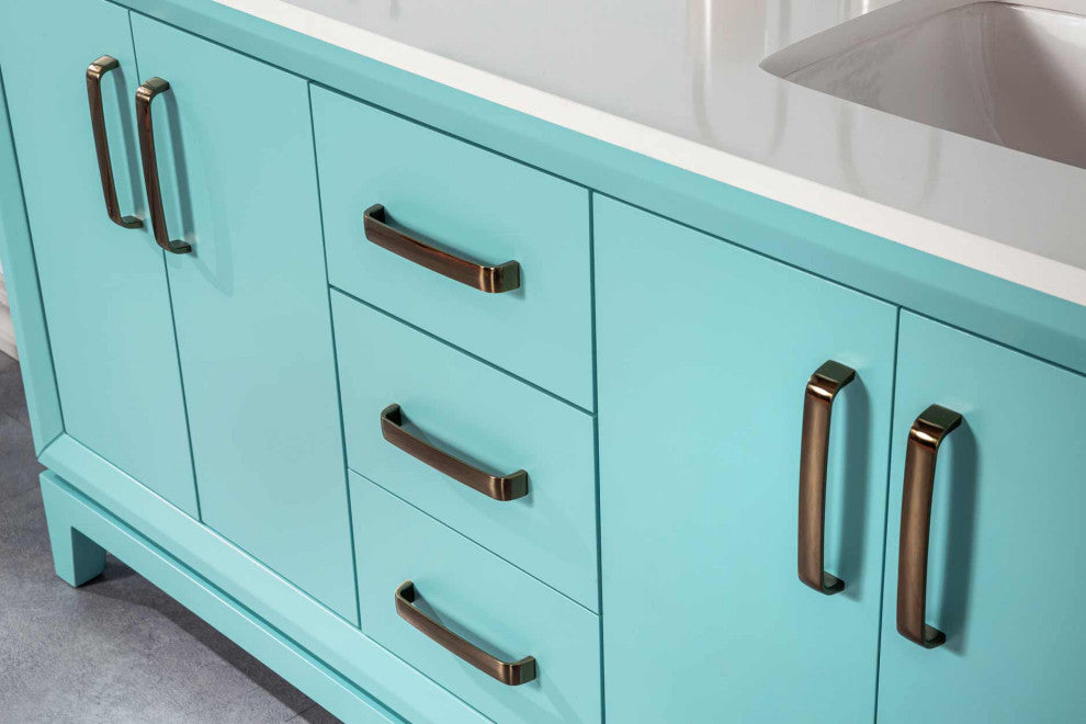 Fabia Collection 60" Bathroom Vanity With Sink, Mirror, Countertop, Turquoise