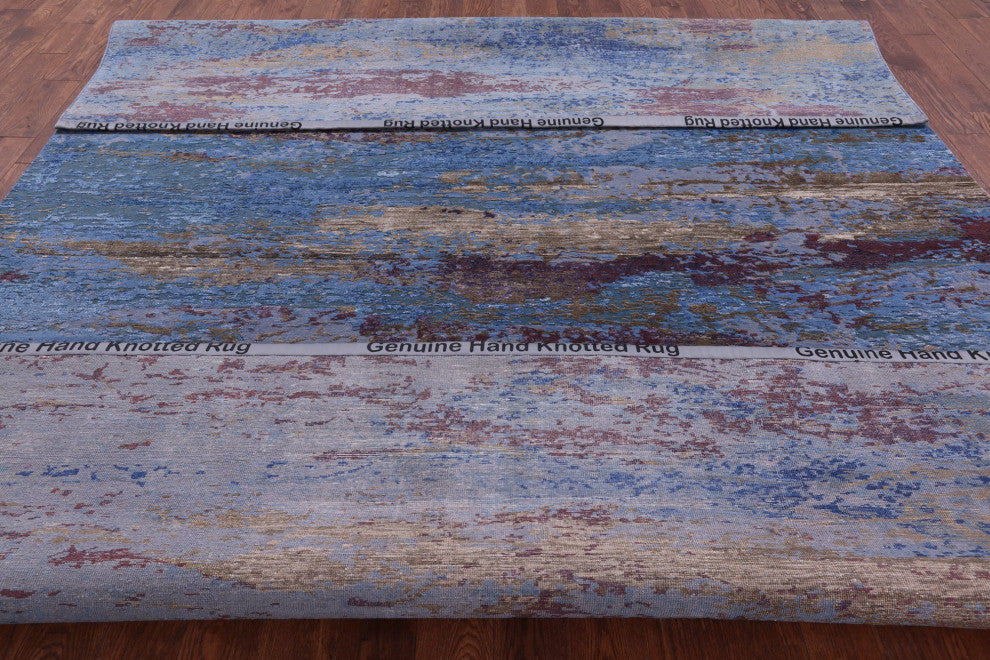 Wool and Silk Abstract Hand-Knotted Rug 9' 0" X 11' 11" Q8782