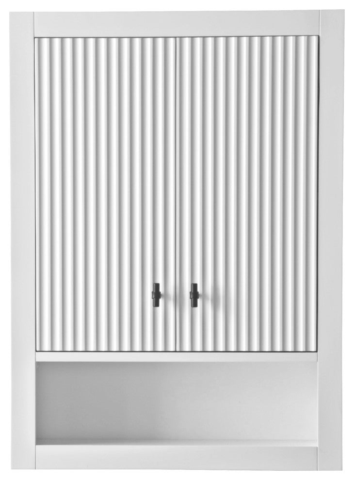 Vanity Art 24" Wall Mounted Bathroom Storage Cabinet, Linear White, Matte Black Handle