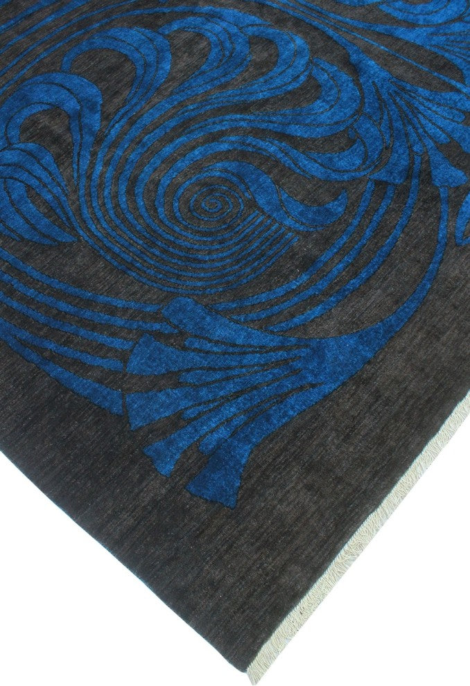Aria Fine Chobi Omorose Blue and Black Rug, 10'3x13'9