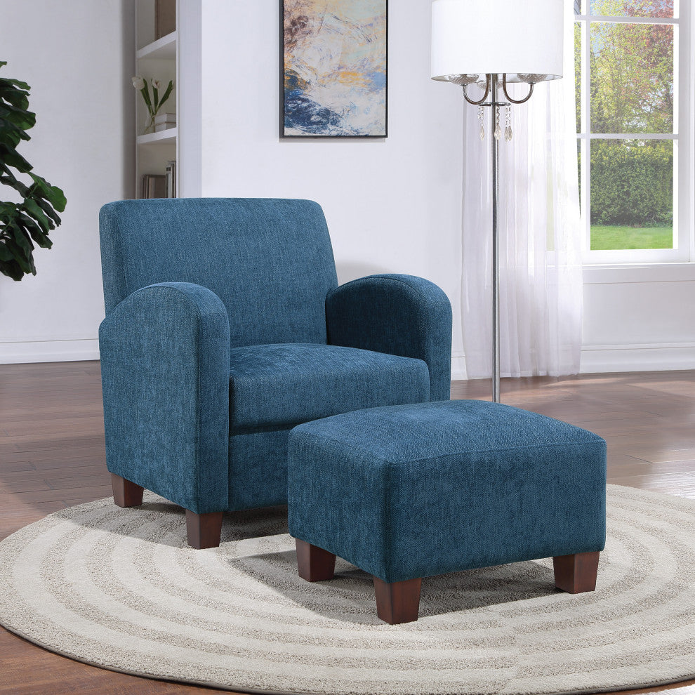 Aiden Chair and Ottoman Herringbone Navy With Medium Espresso Legs