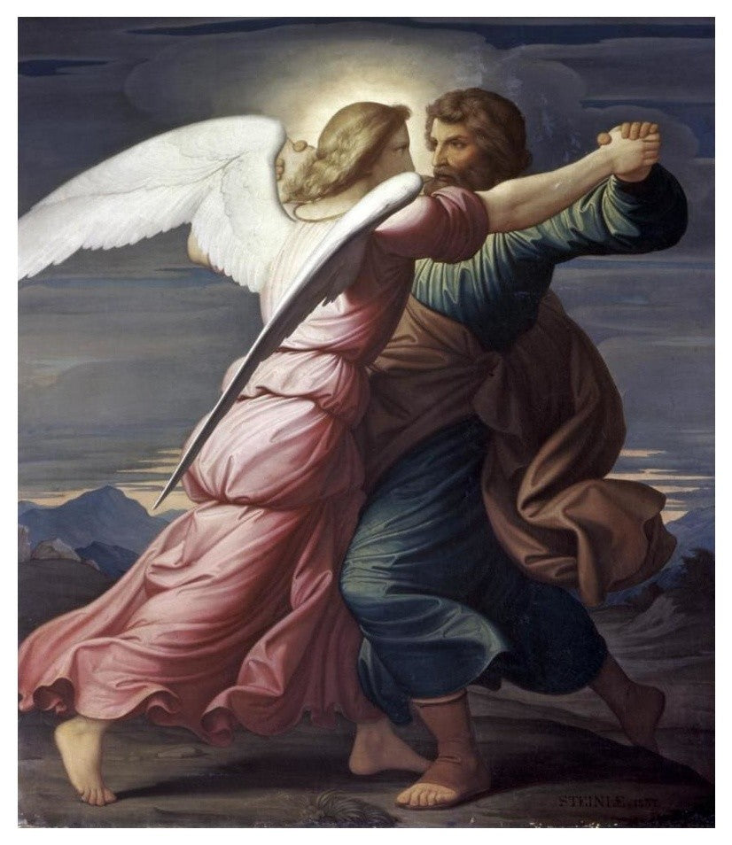 "Jacob Wrestles with an Angel" Print by Edward Jakob von Steinle, 21"x24"