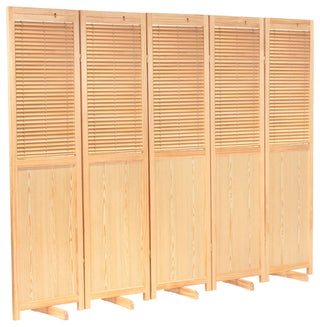 6' Tall Adjustable Shutter Room, Natural, 5 Panel