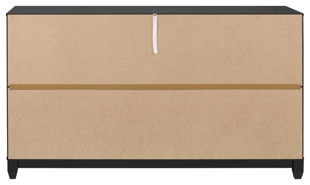 Modern Grooved Panel 6 Drawer Wood Dresser "“ Black