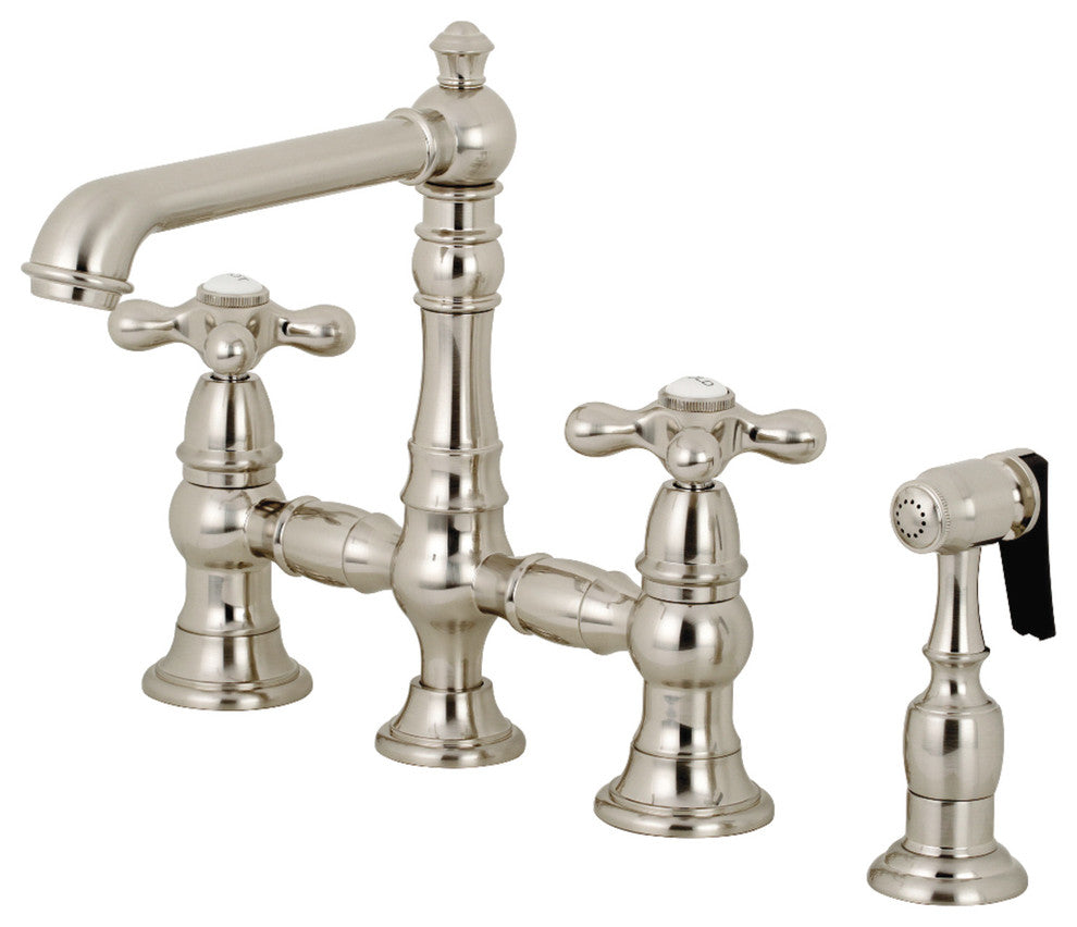 Kingston Brass Bridge Kitchen Faucet With Sprayer, Brushed Nickel
