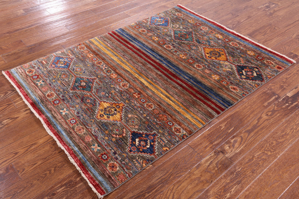 Hand Knotted Super Kazak Khorjin Rug 4' 1" X 5' 9" Q5230