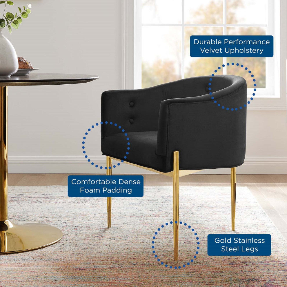 Tufted Accent Chair, Set of 2, Velvet, Metal, Black, Modern, Lounge Hospitality