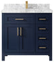 Cambridge 36 Center Sink Bath Vanity in Hale Navy Blue 2" Carrara Marble