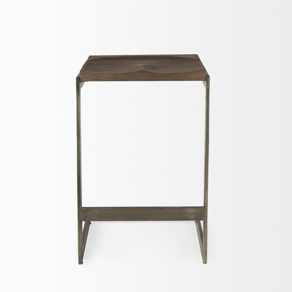 26" Warm Brown Cheeky Wood and Metal Counter Stool