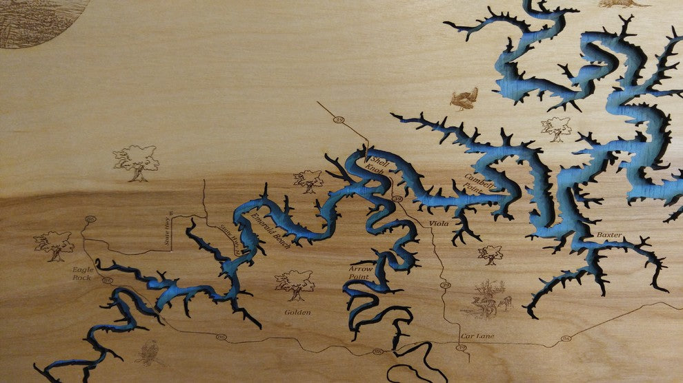 Table Rock Lake, Misouri-Wood Lake Map, Medium Framed