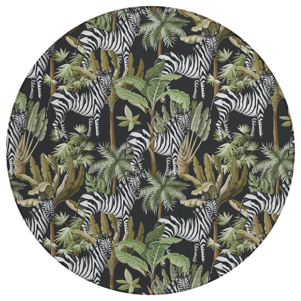 Indoor/Outdoor Tropics TC13 Black Machine Washable 8' x 8' Round Rug
