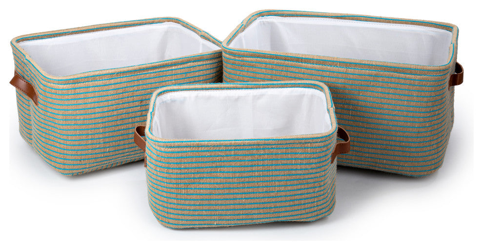 Striped Organizational Storage Basket, 3-Piece Set, Blue/Neutral