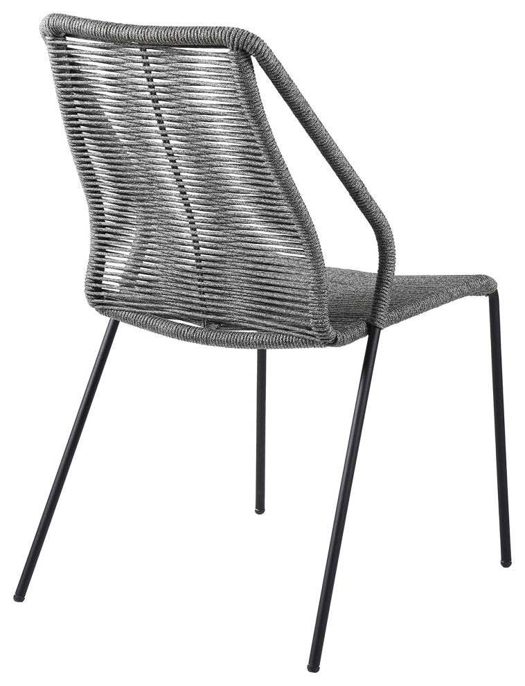 Sydney and Clip Outdoor Patio 5 Piece Dining Set Gray Rope Black Eucalyptus Wood