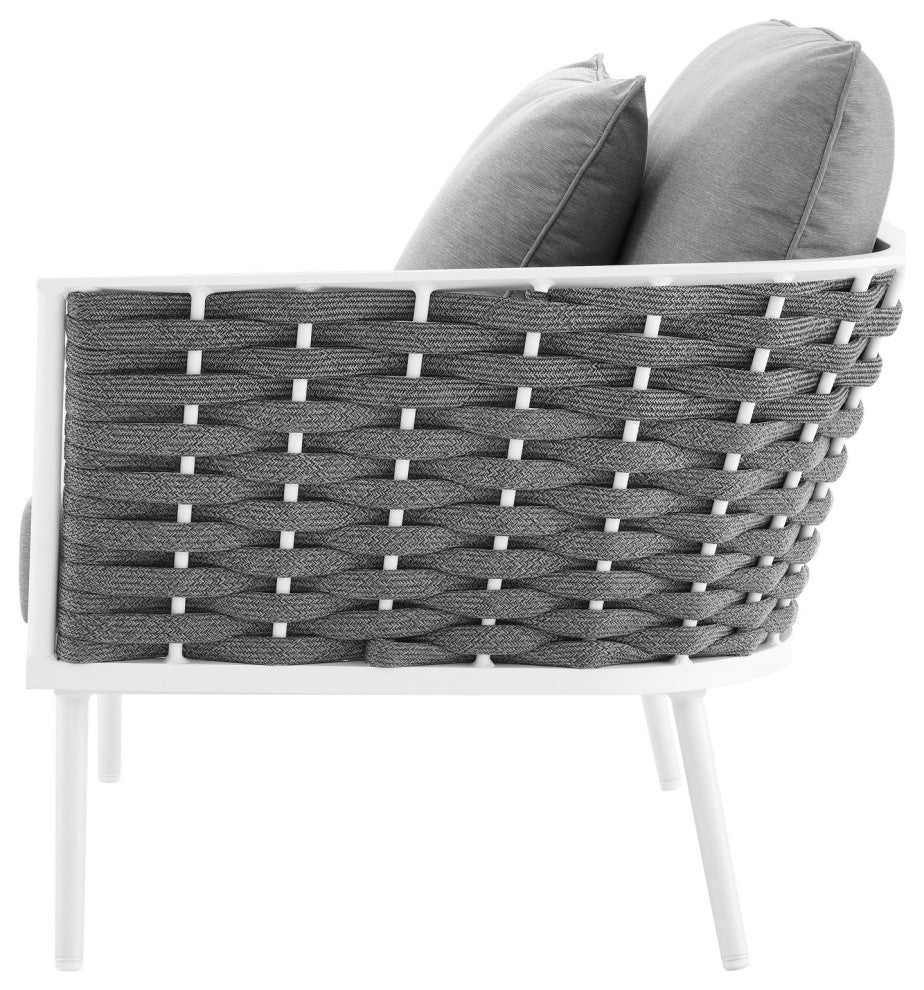 Lounge Sectional Sofa Chair Set, White Gray, Aluminum, Modern, Outdoor