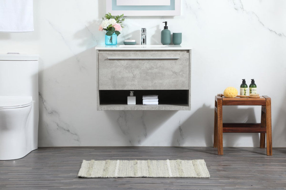 Rabi Single Bathroom Vanity, Concrete Gray, 30"