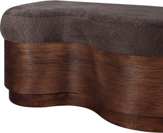 Savoy Upholstered Bench, Brown, Velour Fur Fabric, Walnut Finish