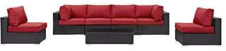 Convene 7-Piece Outdoor Wicker Rattan Sectional Set, Espresso Red